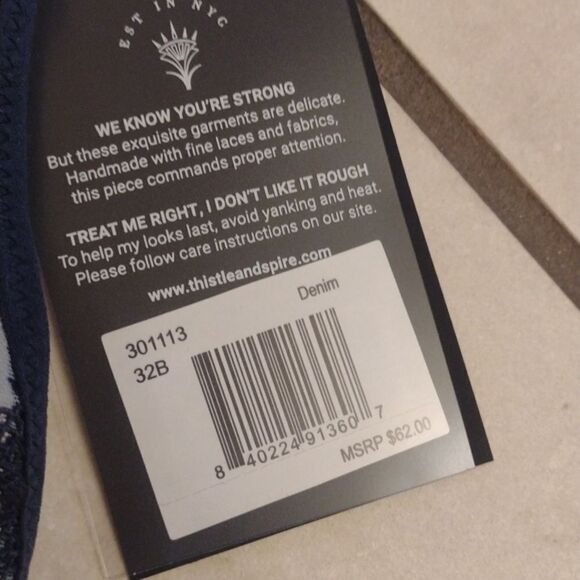 NWT Thistle and Spire Bralett Halter back Denim blue color strappy lace size 32B - Picture 5 of 9